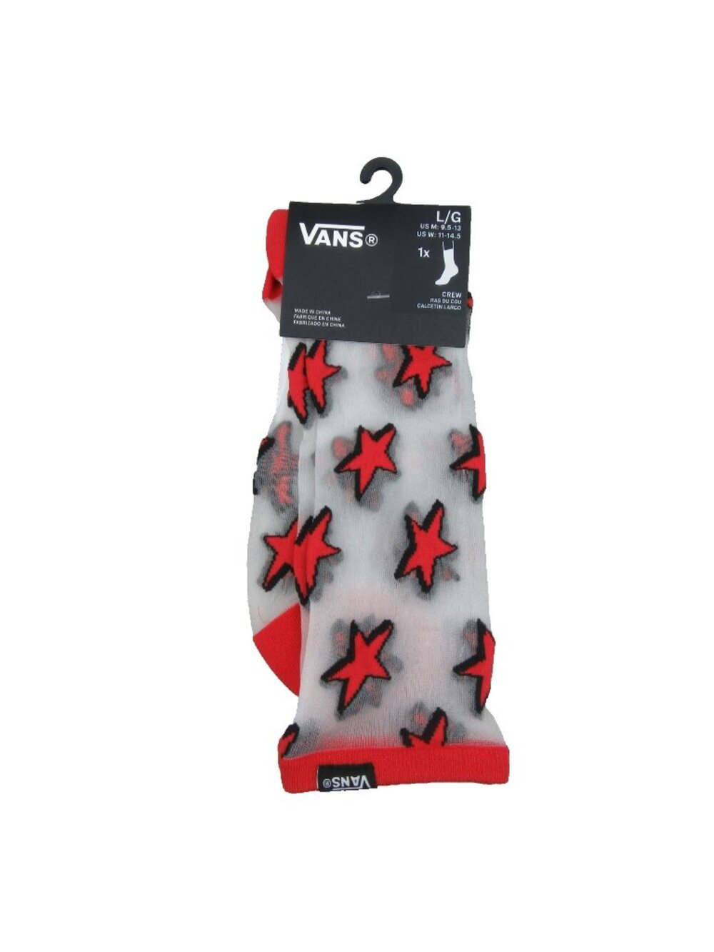 Vans Hazy Sheer Red Stars Crew Socks Unisex Size Large  (1 Pair) NEW